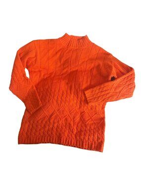 Vintage Karen Scott Cable Knit Chunky Sweater Women's Orange Long Sleeve Size M